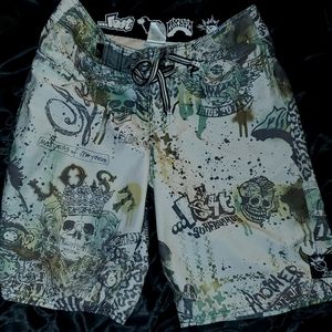 Skull y2k Graphic Lost Surf Board Shorts Swim Short Trunks